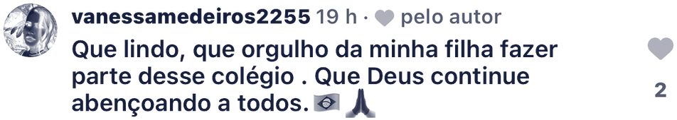 @vanessamedeiros2255: Que lindo, que orgulho da minha filha fazer parte desse colégio. Que Deus continue abençoando a todos.